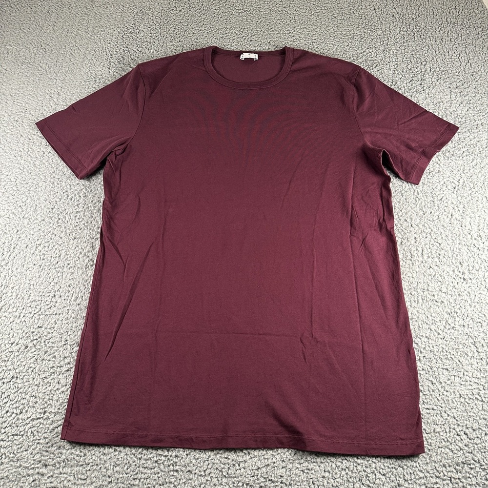 ASKET T-Shirt Mens XL Long Burgundy Classic Crew Neck Organic Cotton Portugal